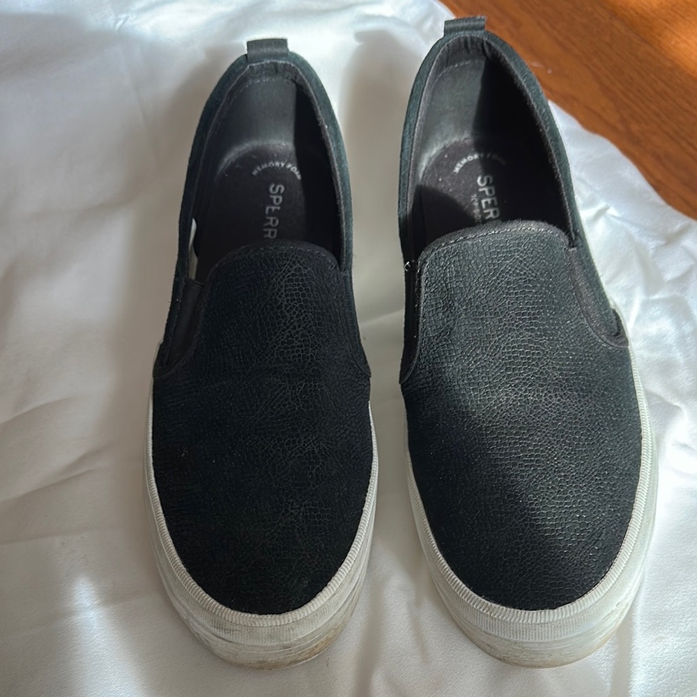 Sperry Black Slip-On Shoes with White Sole